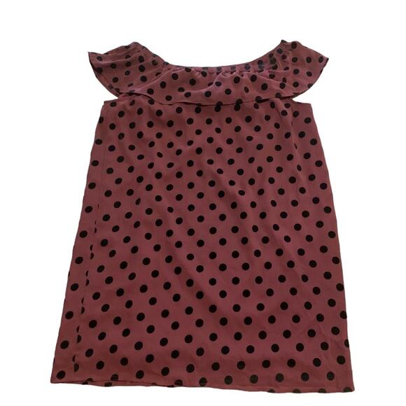 J. Crew  Dress Off the Shoulder Ruffle Polka Dot Cabernet/Black Size 18 - Picture 2 of 9